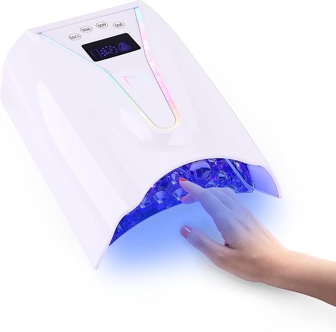 M - Crystal Cure 128W UV/LED Nail Lamp | Fast Curing with 45 Powerful LEDs | Cordless, Rechargeable, Auto Sensor |Gift Mom Professional Gel Nail Dryer for Manicures & Pedicures (White)