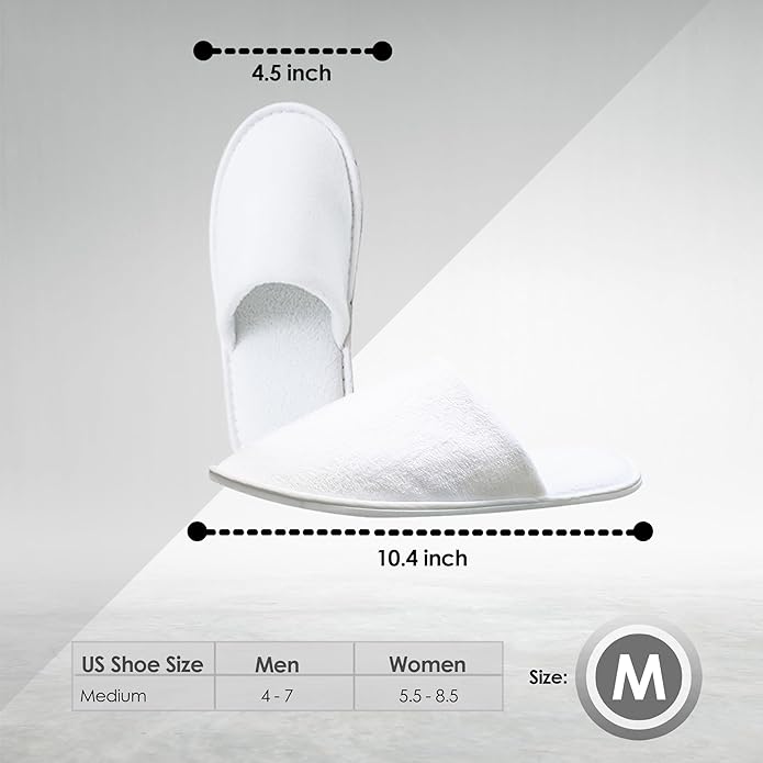 MODLUX Spa Slippers, 6-12 Pairs Cotton Velvet Closed Toe Disposable Slippers for Guests with Travel Bags, House, Indoor, Bathroom, Bedroom, Hotel, Bride Slippers