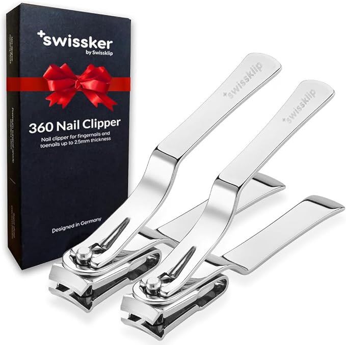 Swissklip Nail Clippers for Men & Women I Finger Nail Clippers for Adult with 360 Degree Rotating Head I Fingernail Clippers for Women I Surgical-Grade Stainless Steel Material (2 Pack)