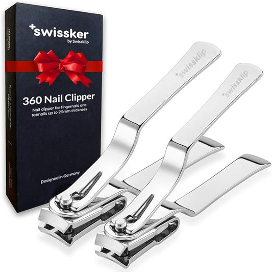 Swissklip Nail Clippers for Men & Women I Finger Nail Clippers for Adult with 360 Degree Rotating Head I Fingernail Clippers for Women I Surgical-Grade Stainless Steel Material (2 Pack)