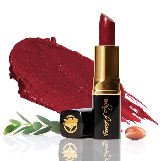 𝗘𝘀𝘀𝗲𝗻𝗰𝗲 𝗼𝗳 𝗔𝗿𝗴𝗮𝗻 Moisturizing Deep Red Lipstick, Tinted Lip Balm with Pure Organic Argan Oil, Shea Butter Lip care, Lip Moisturizer, Long Lasting Lipstick Cabernet