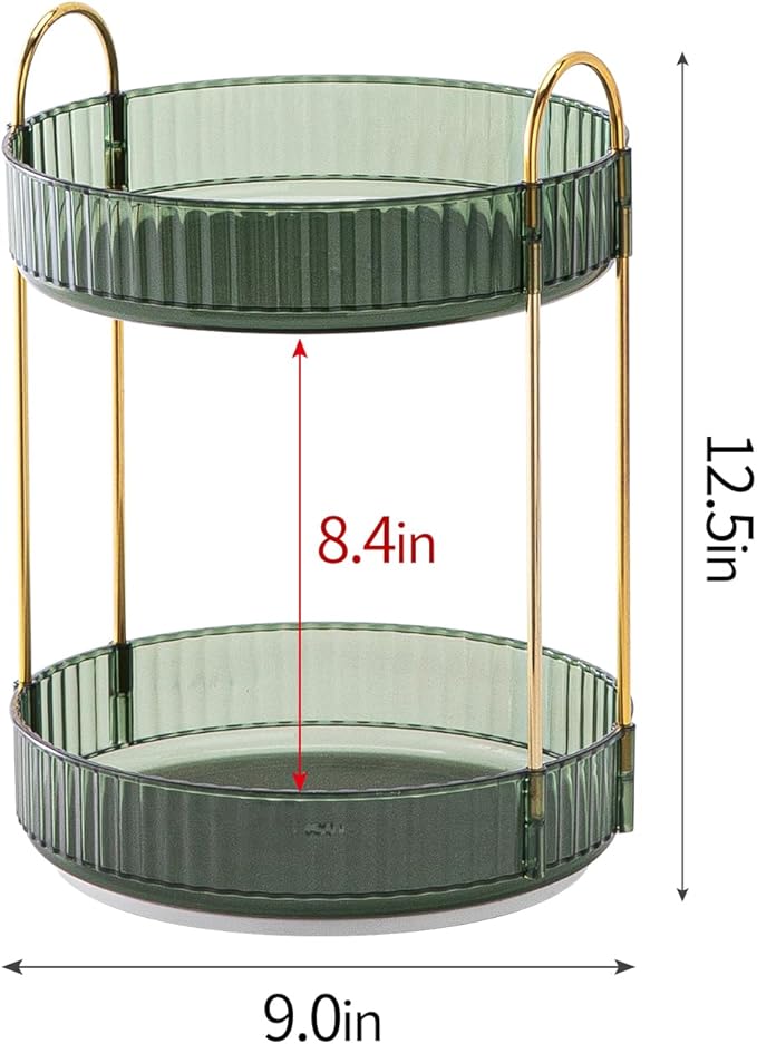 360° Rotating Makeup Organizer for Vanity - 2 Tier Perfume Organizer with Large Capacity - Skincare Organizer for Bathroom Counter - Space-Saving Cosmetic Storage for Dresser Countertop (Green)