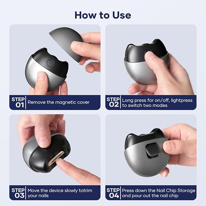 Electric Nail Clipper with USB Charging: Automatic Nail Clippers with Led Light & Clip Storage - Fast USB Rechargeable Safety Fingernail Trimmer for Baby Seniors Kids Adults (Black, Medium)