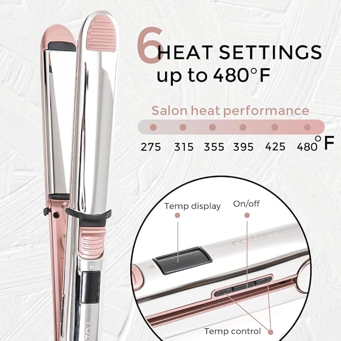2-in-1 Titanium Ionic Flat Iron,Professional Hair Straightener & Curler, Fast Heating, Dual Voltage, Pink, for All Hair Types
