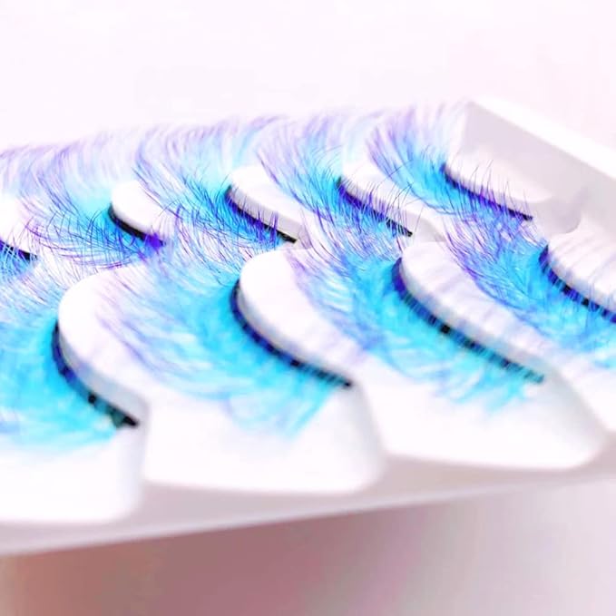 Sunniess Ombre Colored Lashes Silk Protein Fluffy Wispy Volume Fake Lashes for Halloweens Cosplay Party Stage Russian D Curl Lashes with Color Make up Faux Mink False Eyelashes 5 Pairs