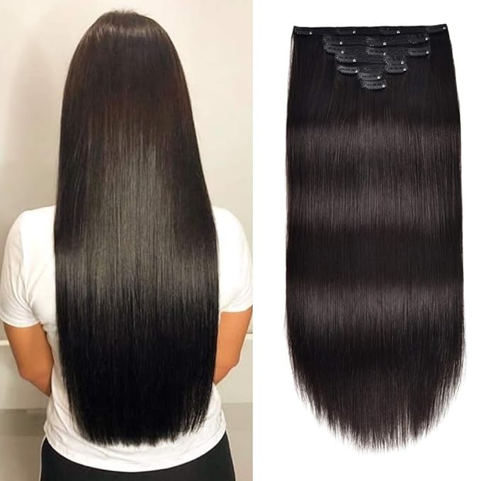 Clip In Human Hair Extensions,Double Weft Hair Extensions 70g 7pcs Silky Straight Human Hair Clip In Extensions #1B Natural Black 14inch