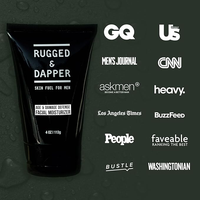 RUGGED & DAPPER - Age Defense Face Moisturizer for Men | 4oz | Hydrating Mens Face Lotion | Unscented + Anti- Aging Formula for Clear Skin | Natural Ingredients | Made in USA