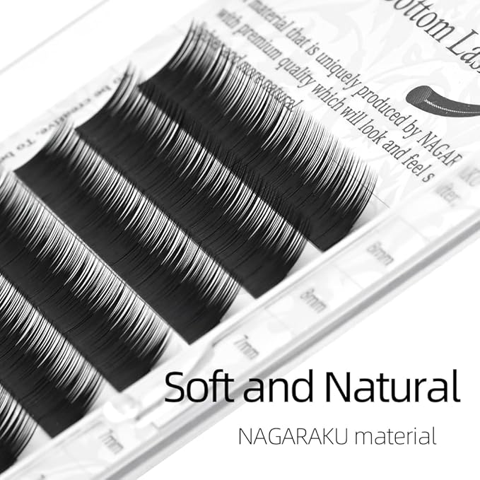 NAGARAKU Bottom Eyelash Extensions Individual Lashes Classic Single Matte Black Soft Natural Faux Mink False Lashes 12 rows (0.10mm J curl 5-8mm Mix Tray)