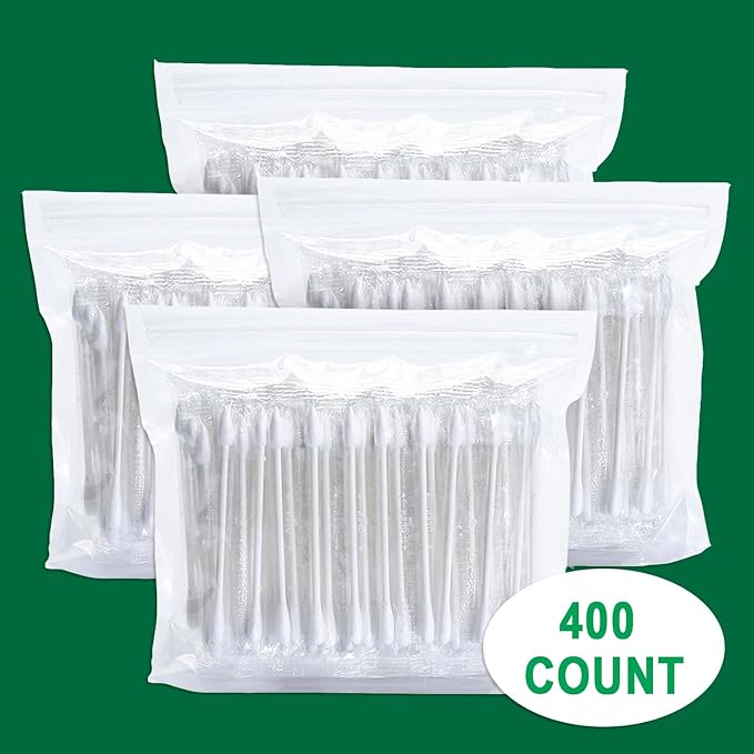 400 Pack Cotton Swab Individually Wrapped, Individually Wrapped Double Tipped Cotton Swabs Paper Sticks Cotton Buds(White, Round/Pointed End)