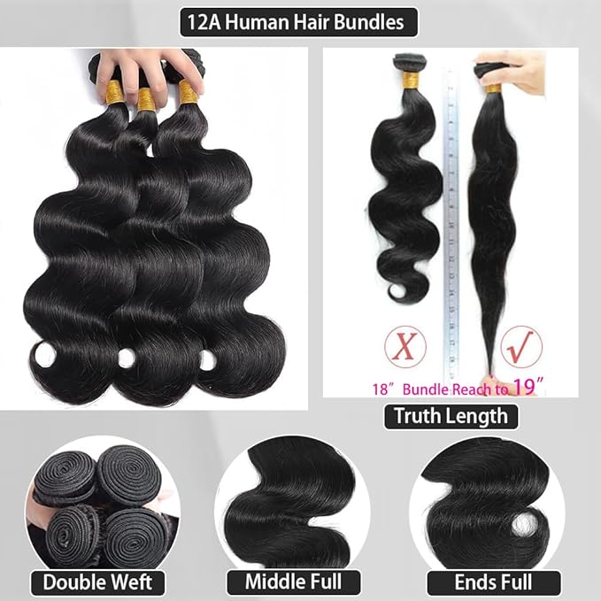 Human Hair Bundles 14 16 18Inch 3 Bundles Human Hair 12A Brazilian Body Wave Bundles Hair Extensions Natural Black Color