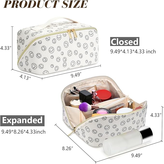 Gifts for Girls, Travel Makeup Bag Christmas Gift Make up Bag Cosmetic Bags for Women, Stuff Bag Cute Quilted Makeup Bag Birthday Gifts for Women/Friend/Mother - Smile
