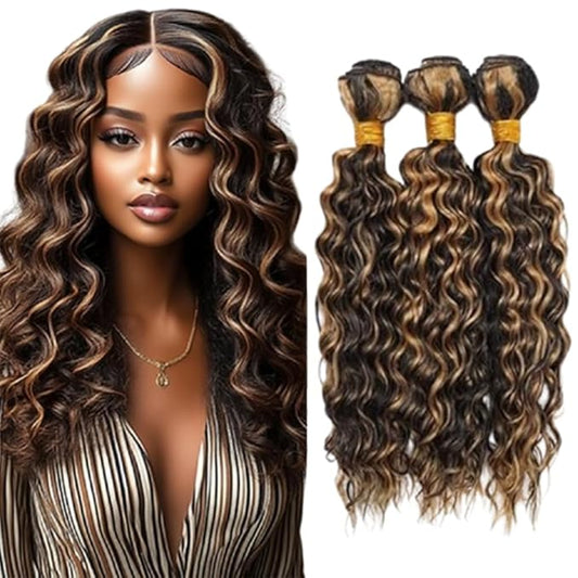 P1B/27 Loose Deep Wave Bundles Human Hair Highlight Deep Wave Bundles Black and Blonde Bundles Double Weft Brazilian Human Hair Extensions Soft and Silky for Black Women 22 24 26 Inch