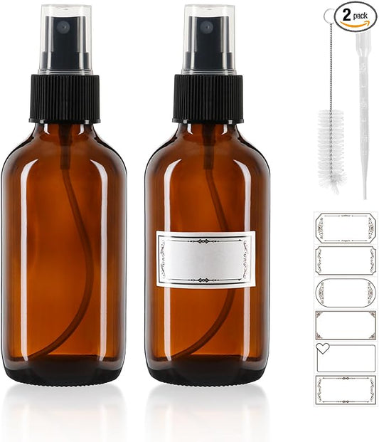 120ml Glass Spray Bottles with Fine Mist Sprayer 2Pack, Small Amber Glass Spray Bottles 4 oz for Perfumes,Cleaning Products,Pet Spray (4fl.oz, Set of 2)