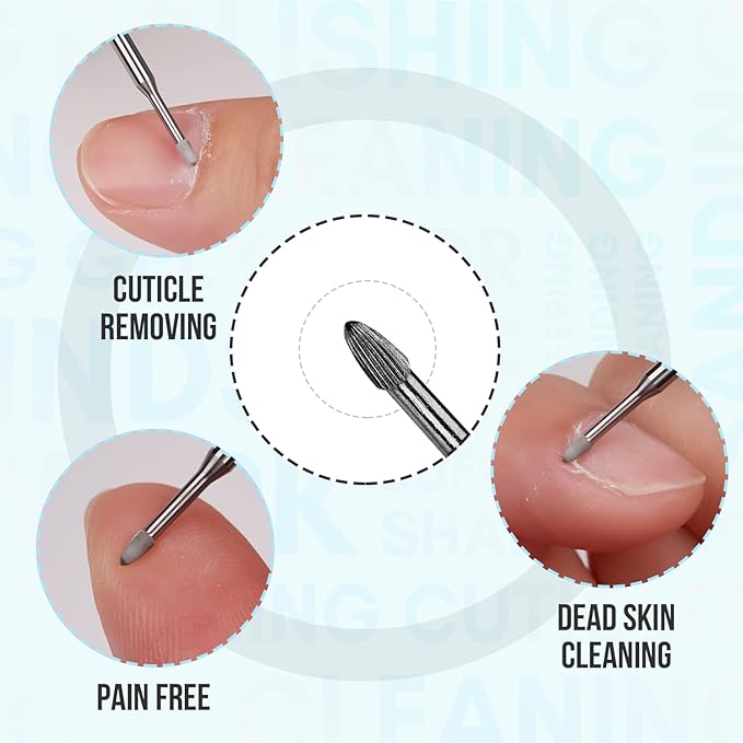 Makartt Cuticle Nail Drill Bit Safety Tungsten Carbide Cuticle Remover Drill Bit Bundle With Safety Cuticle Nail Drill Bit and Needle shape Fine-F Under Nail Cleaner Bit