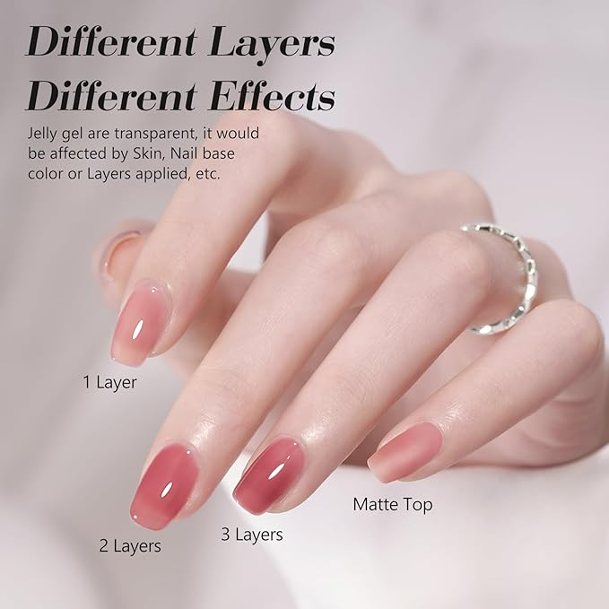 CANNI Jelly Gel Nail Polish Set, 6 Colors 9ML Nail Sheer Light Pink Transparent Milky White Gel Nail Polish Soak Off Uv LED Lamp Nail Art Design Manicure Salon for Women