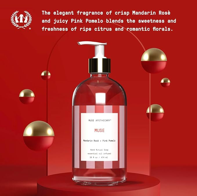 Muse Apothecary Hand Ritual - Aromatic and Nourishing Hand Soap, Infused with Natural Aromatherapy Essential Oils - Great Valentine's Day Gift - 16 oz, Mandarin Rosè + Pink Pomelo, 2 Pack