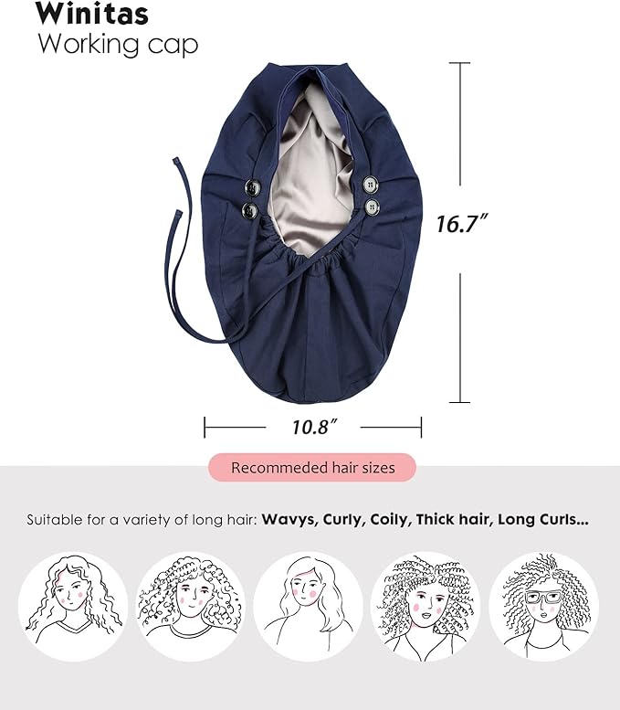 Satin Lined Work Cap with Button for Long Hair Women