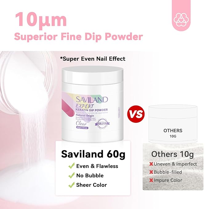 SAVILAND Clear Dip Powder Nail Kit Starter: 60g 2.1oz Dip Powder for Nails with Dipping Powder Liquid Set Dip Base Activator and Top Coat Professional Dip Nail Kit Repair for French Manicure Nail Art