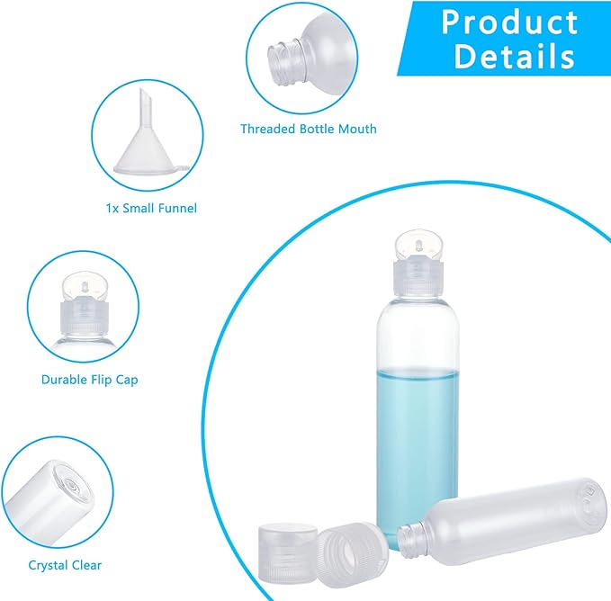 Acrux7 50 Pack 4 oz Plastic Squeeze Bottles With Flip Caps - Clear Refillable Containers for Lotions, Toiletries, Shampoo, Liquid, Creams - Leak Proof Travel Size