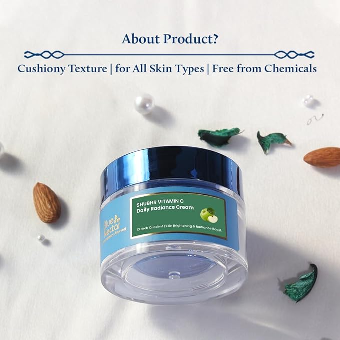 Blue Nectar Plant Based Vitamin C Face Cream for Glowing Skin, Dark Circle Removal Cream with Green Apple and Almond Oil (13 Herbs, 1.7 Oz)