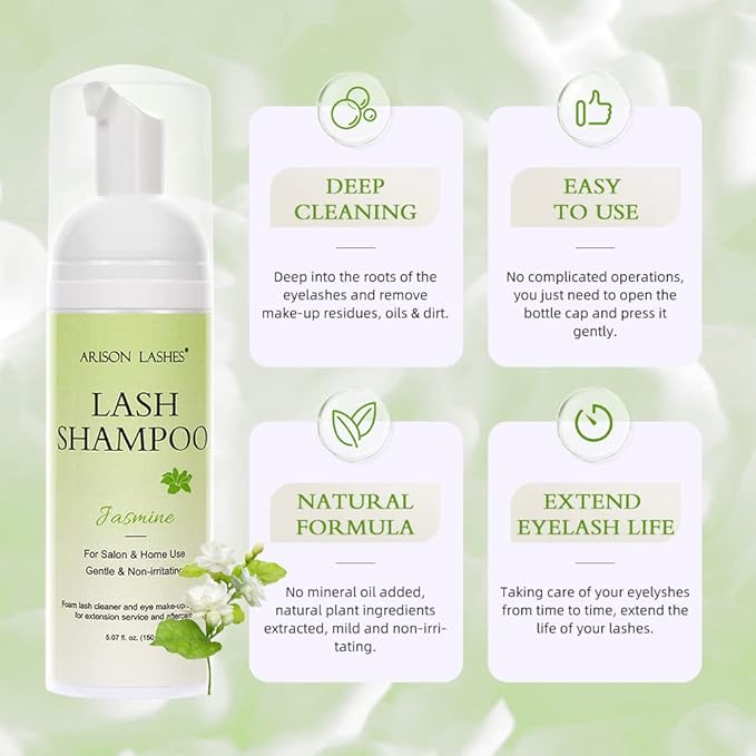 ARISON LASHES Lash Shampoo for Lash Extensions 150ml Eyelash Extension Cleanser Lash Extension Shampoo, Safety Gentle Eyelid Foaming Cleanser Makeup Remover,for Home and Salon Use, Deep Cleansing