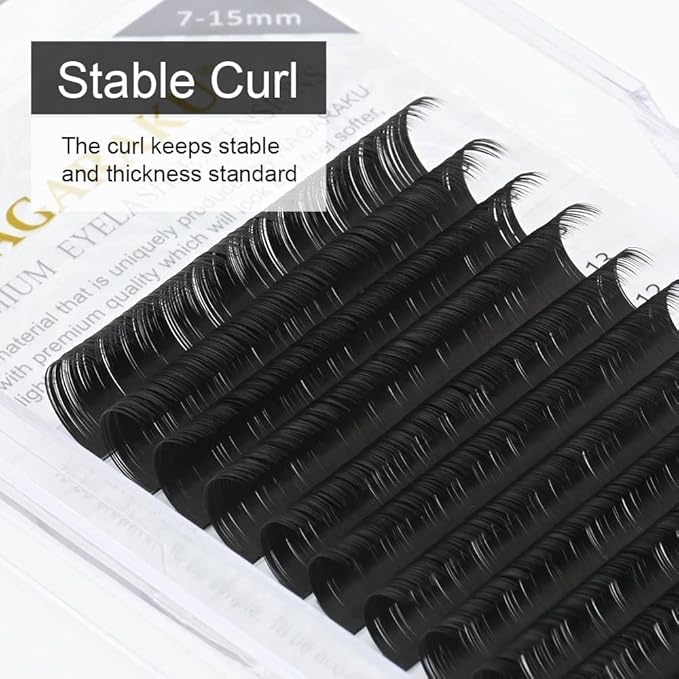 NAGARAKU Eyelash Extensions Individual Lashes 0.15 DD curl 7-15mm Mix Tray Classic Matte Black Soft Natural Faux Mink 16 rows