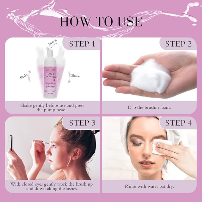 Lash Shampoo for Lash Extensions 150ml Eyelash Extension Cleanser Lash Extension Shampoo with Brush Arison Safety Gentle Eyelid Foaming Cleanser Makeup Remover, Deep Cleansing & Nourishing