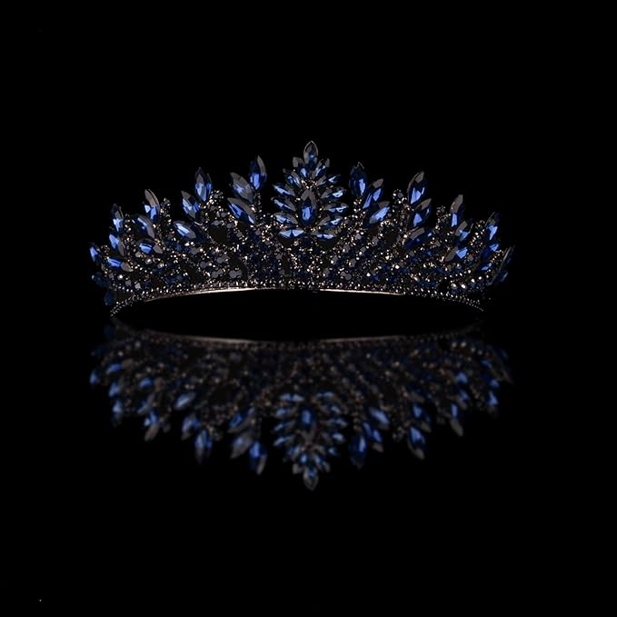 LIMELIA Women's Tiara for Henna Wedding Party|Glitter Hair Accessories for Bridal Birthday Pageant Prom Halloween Cos-play Christmas Party|Danver-Navy Blue