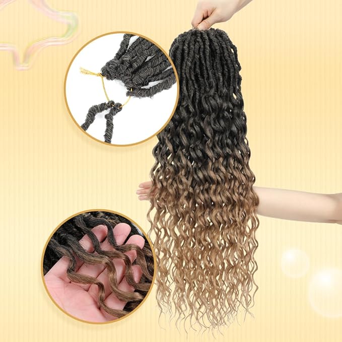 24 Inch Goddess Locs Crochet Hair Faux Locs With Curly Ends Crochet Hair For Black Women Human Hair Deep Wave Locs Hair Ombre Blonde T27 8 Packs