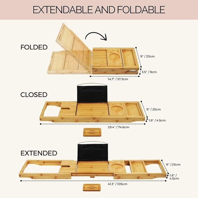 Foldable Bathtub Tray and Bath Pillows for Tub Set - Our Bath Tray Caddy and Bath Tub Pillows for Head and Neck are The Ideal Bath Accesssories for Relaxing Spa - Perfect Relaxation Gifts for Women