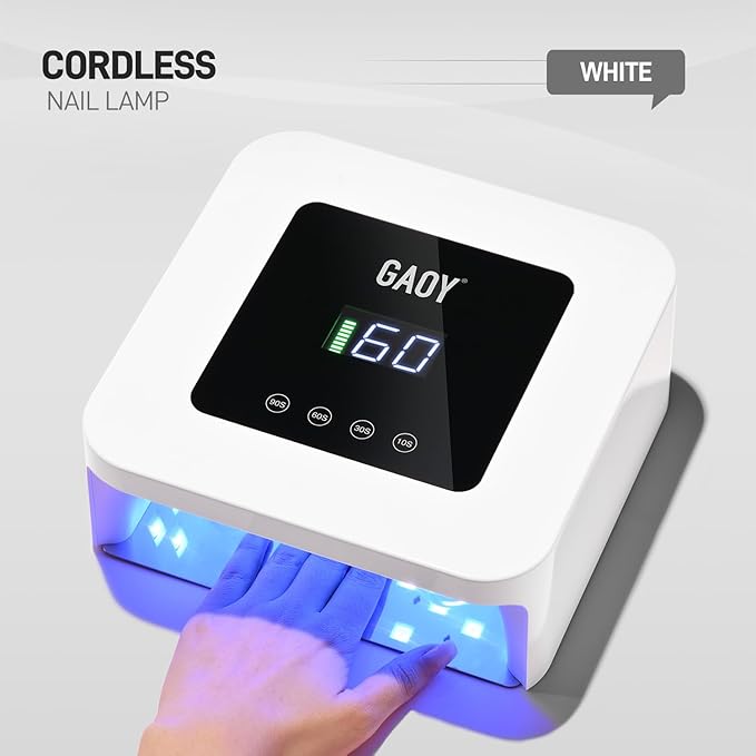 GAOY Cordless UV LED Nail Lamp for Gel Nails, Rechargeable UV Light, Professional Nail Dryer with 4 Timers, Automatic Sensor and Sensitive Mode for Fast Curing, White