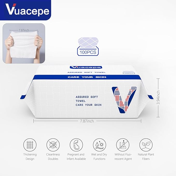 Disposable Face Towels, Cotton Makeup Remover Dry Wipes for Facial Cleansing, Facial Cloths Towelettes, Soft Face Towels for Skin Care, Facial Tissue for Travel 300 Count