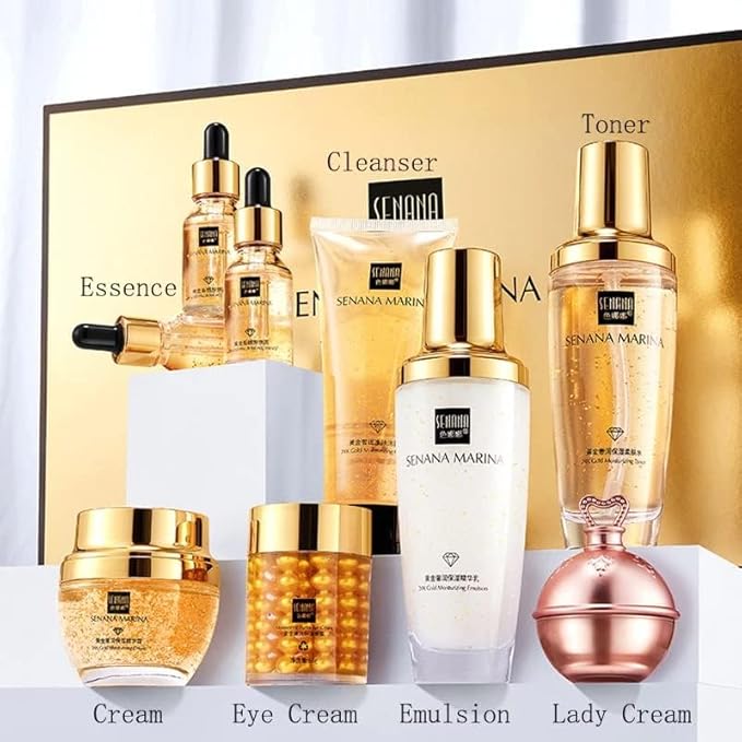 24K Gold Skin Care Set - 9-Piece Collection for Ultimate Moisturizing, Pore-Shrinking, and Oil Control