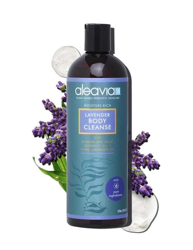 Aleavia Lavender Body Cleanse – Organic & All-Natural Prebiotic Body Wash, Scented with Pure Essential Oils – Nourish Your Skin Microbiome – 16 Oz.