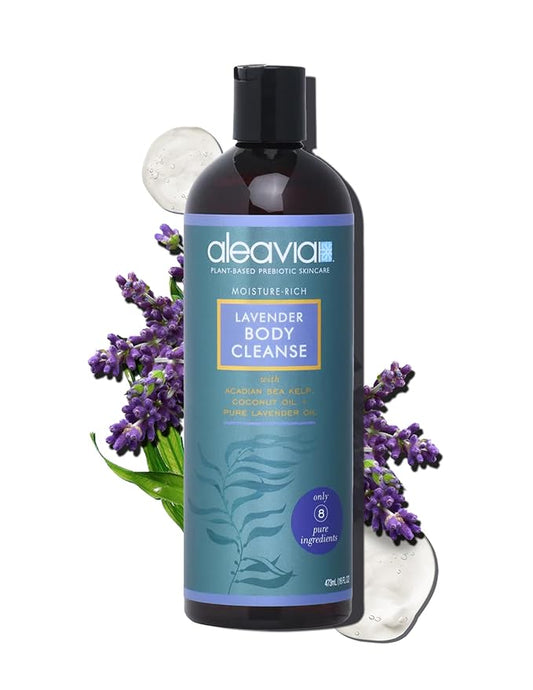 Aleavia Lavender Body Cleanse – Organic & All-Natural Prebiotic Body Wash, Scented with Pure Essential Oils – Nourish Your Skin Microbiome – 16 Oz.