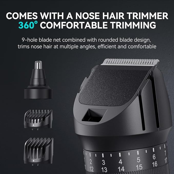 Beard Trimmer for Men - Professional Body Hair Trimmer for Men, 42 Adjustable Length Settings Hair Clippers Nose Trimmers for Head Face Mustache Nose Electric Shavers IPX6 Waterproof LED Display Gifts