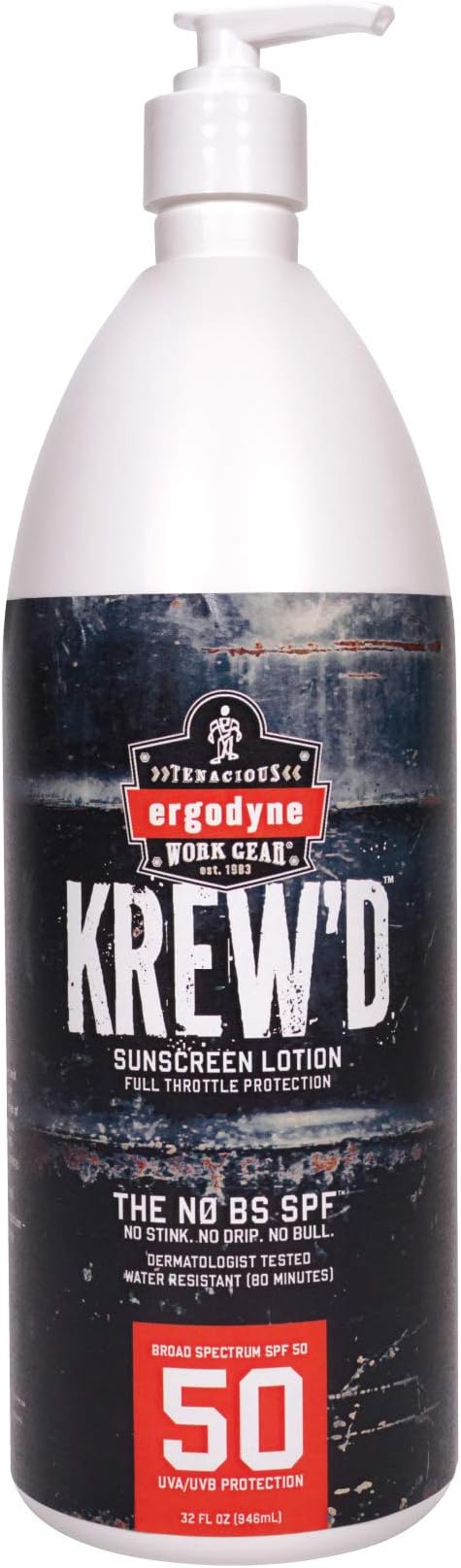 Ergodyne KREW’D 6355 Sunscreen Lotion, Broad Spectrum SPF 50, Water Resistant, 32 oz, White