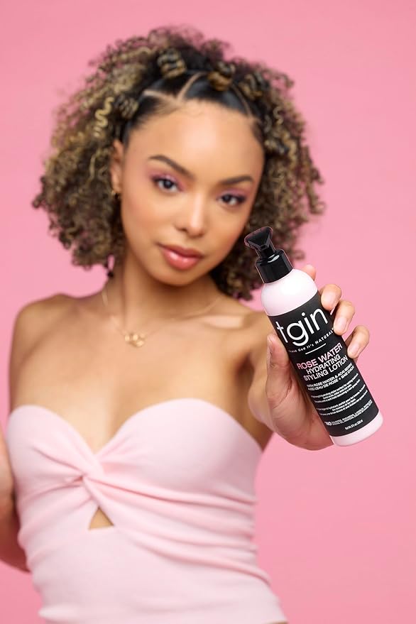 tgin Rose Water Hydrating Curl Cream 12 oz & tgin Rose Water Hydrating Styling Lotion 8 oz, for Curly, Coily and Wavy Hair, (Set)