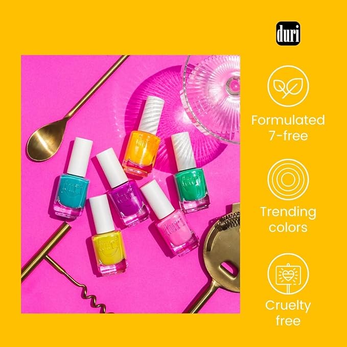 duri Nail Polish, 744 Karma, Red Orange Gold Shimmer, Full Coverage, Shiny Finish, Fast Drying, 0.45 Fl Oz