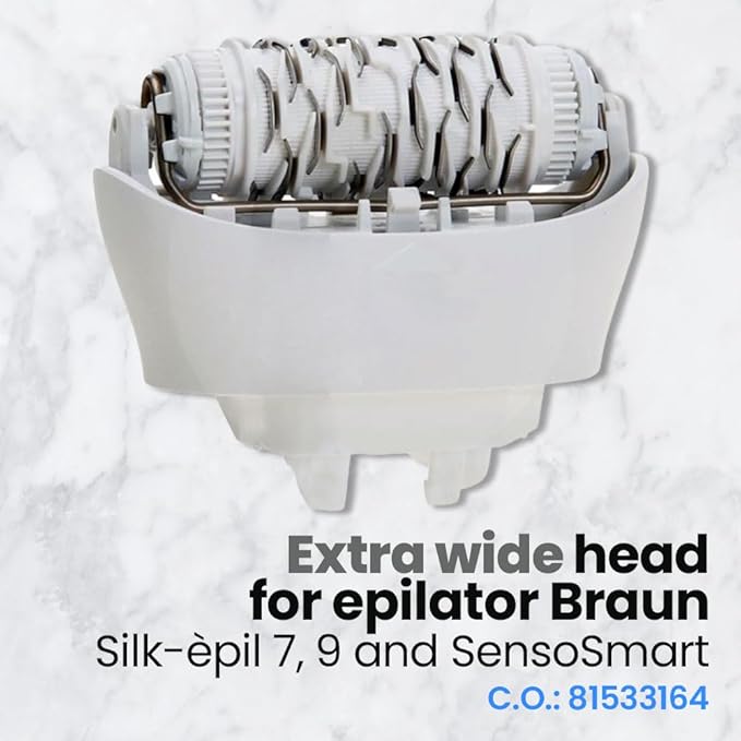 Replacement Epilator Head 81533164 Compatible with Braun Silk-épil 7, Silk-épil 9 and Xpressive | Extra Wide Epilation Head, White