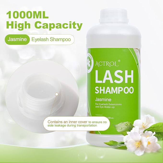 Eyelash Extension Cleanser Jasmine 1L Natural Lash Extension Shampoo Professional Eyelid Foaming Cleanser Paraben & Sulfate Free Non-lrritating with Salon and Home Care