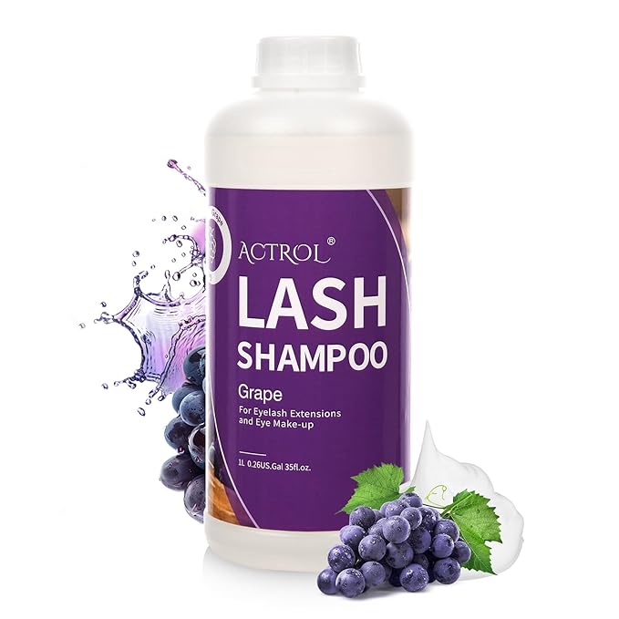Eyelash Extension Cleanser Grape 1L Natural Lash Extension Shampoo Professional Eyelid Foaming Cleanser Paraben & Sulfate Free Non-lrritating with Salon and Home Care