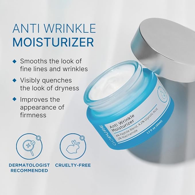 goPure Glyco-Peptide Anti Wrinkle Face Cream - Hyaluronic Acid Moisturizer for Face with Glycolic Acid, Peptides, and Vitamin E - Hydrating Facial Moisturizer with Anti-Aging Formula - 1.7 fl oz