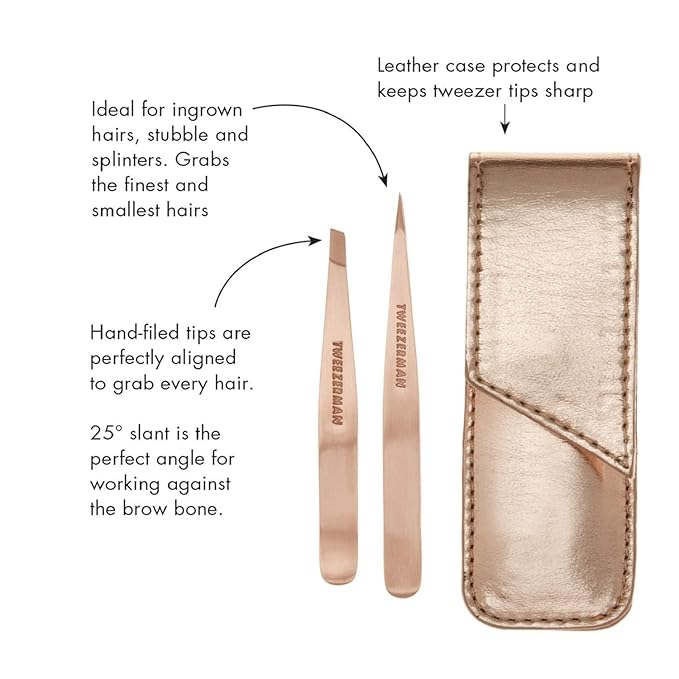 Tweezerman Rose Gold Petite Point and Slant Tweezer Set with Travel Case