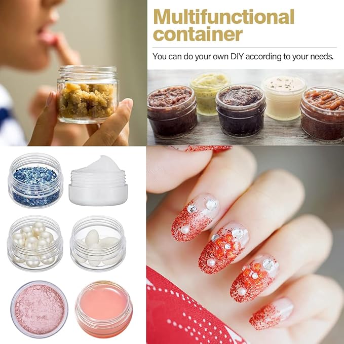 2 oz Plastic Containers with Lids 100pcs Plastic Jars with Lids + 3/5/10 Gram 24pcs Sample Containers Travel Jar– Great for Lip Scrub, Body Butters, Cream, Lotion, Labels & Spatulas (124 Pack)