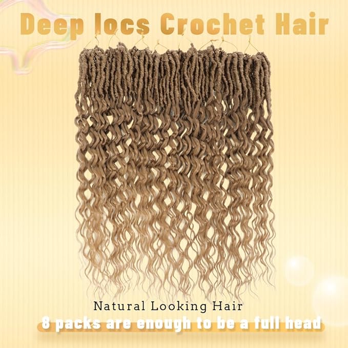 8 Packs Goddess Locs Crochet Hair 24 Inch Faux Locs With Curly Ends Pre Looped Crochet Hair for Women Blonde Color Deep Wave Soft Locs Honey Blonde 27 Color