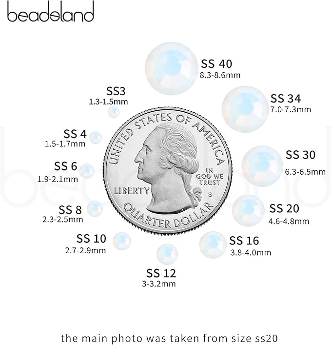 Beadsland 1440pcs Flat Back Crystal Rhinestones Round Gems for Nail Art and Craft Glue Fix, White Opal, SS20, 4.6-4.8mm