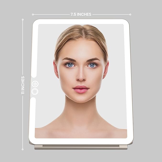 Eclipse LED Lighted Travel Vanity Makeup Mirror | 3 Colour Light, Compact, Portable, Lighted, Rechargeable, Illuminated Mirror | Perfect for Travel, Makeup & Beauty Needs | Soft Stone