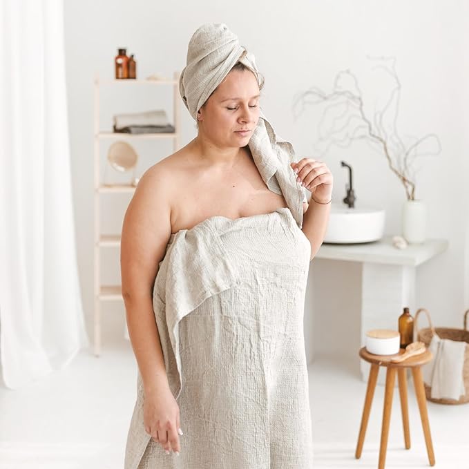 100% Linen Bath Sheet 36x72 - Waffle Weave Linen Bath Towel Oversized - Lightweight Absorbent Thin Waffle Bath Sheets Towels for Adults - Quick-Drying XL Travel Towel Extra Large