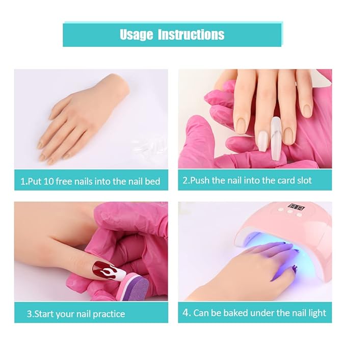 KnowU Silicone Practice Hand for Acrylic Nails, Left Hand, 1 Count, French Style, Solid Pattern, Full Well Tips, Glossy Finish, Almond Shape, 1 Set, 1 Piece